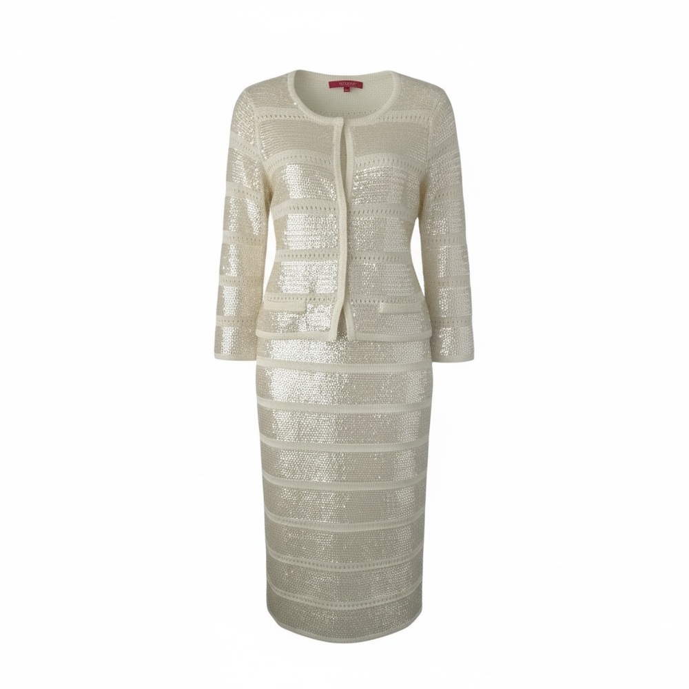 Catherines Catherine Malandrino Cream Ivory Sequined Suit  Set 2 Piece Size S